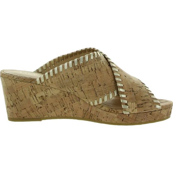 Jack Rogers Womens Sloane Beige Leather Slides Flat Sandals Shoes Used - Picture 5 of 6